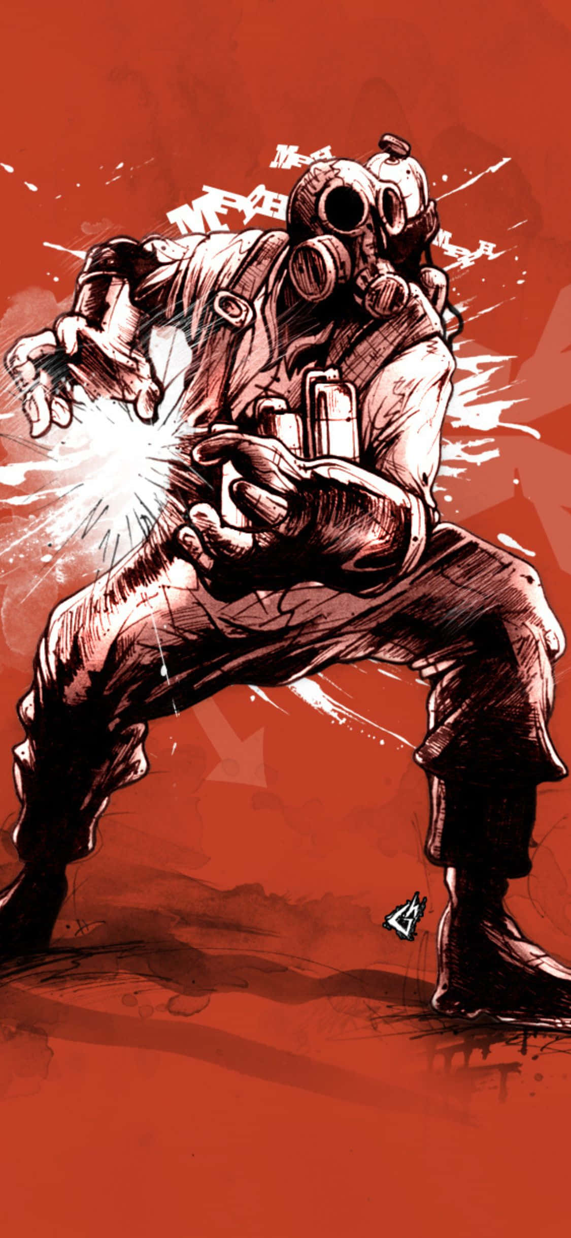 iPhone XS Team Fortress 2 Monochrome Pyro Background Artwork Wallpaper