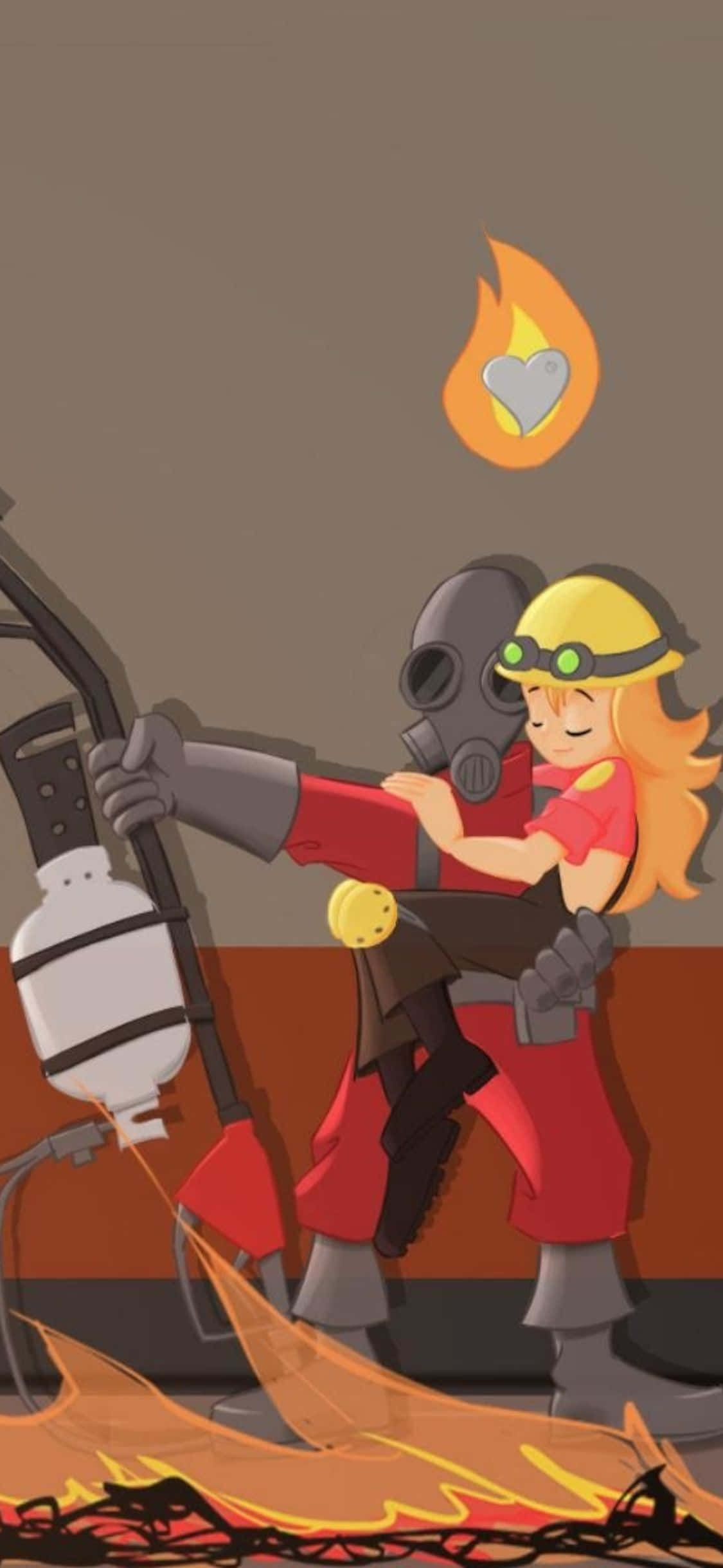 iPhone Xs Tf2 Background Babae na Niyayakap ang Pyro Wallpaper