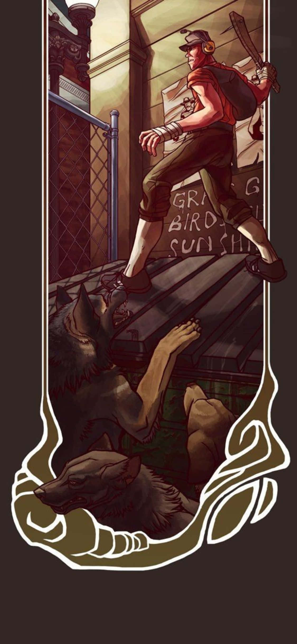 iPhone Xs Tf2 Background Drawing Scout Sa Ibabaw ng Basura Wallpaper