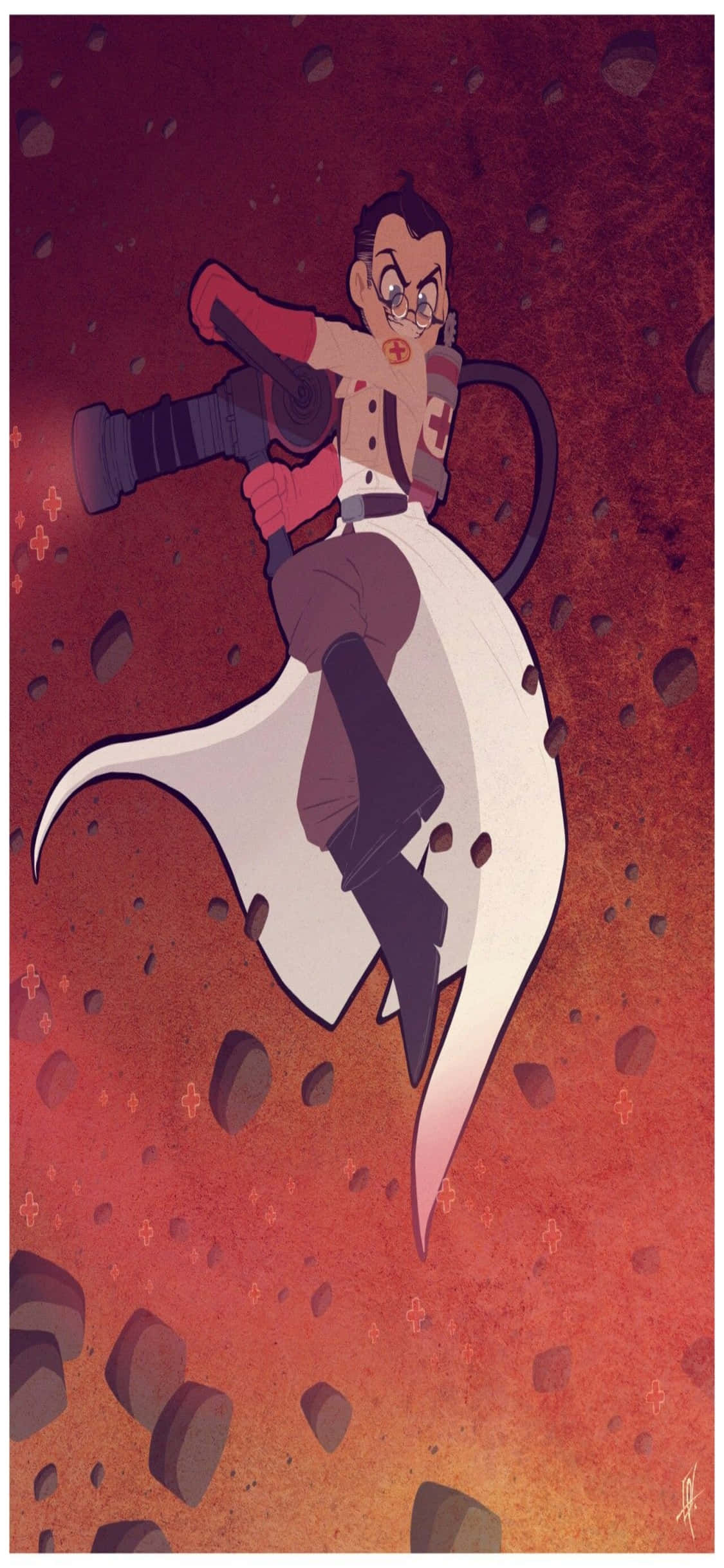 iPhone Xs Tf2 Background Medic na Naglulundag sa mga Rubble Wallpaper