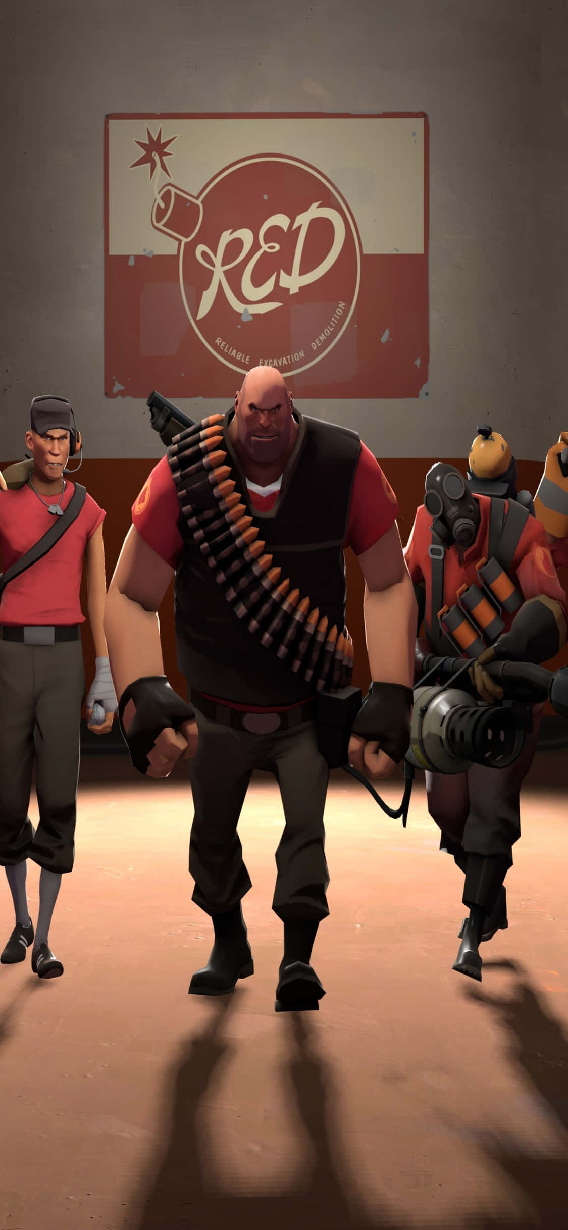 iPhone Xs Tf2 Background Red Team's Scout Heavy At Pyro Wallpaper