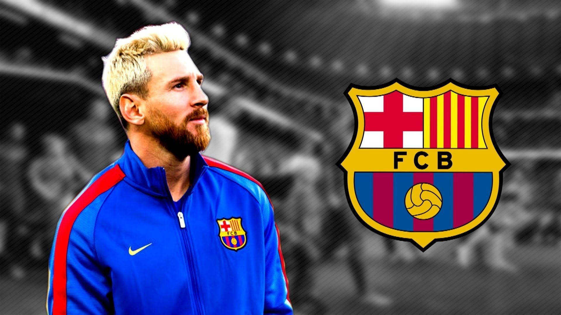 Ipinagmamalaki ni Messi ang logo ng FC Barcelona Wallpaper