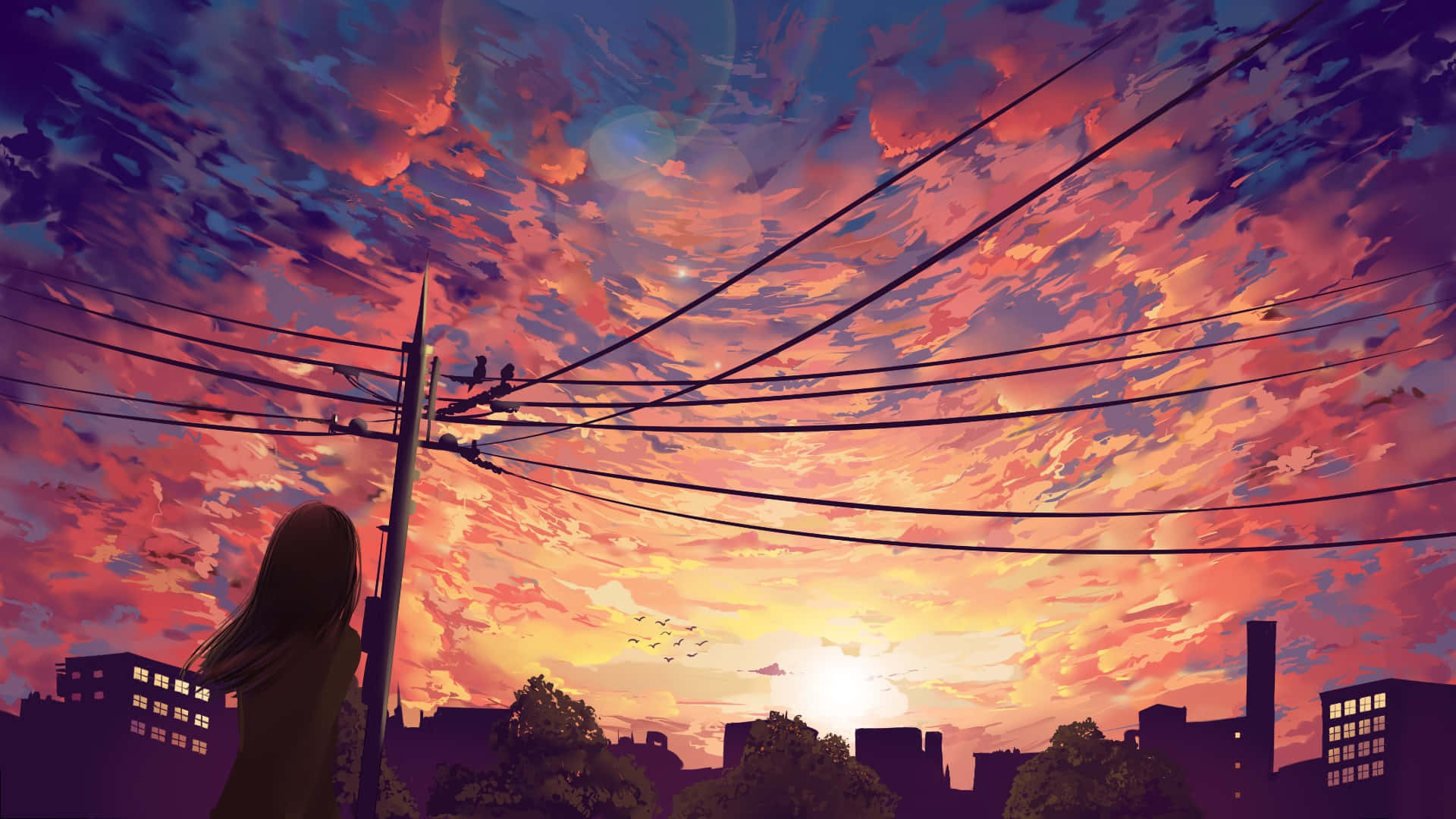 Isang abalang tanawin ng lungsod na puno ng mga karakter ng Anime. Wallpaper