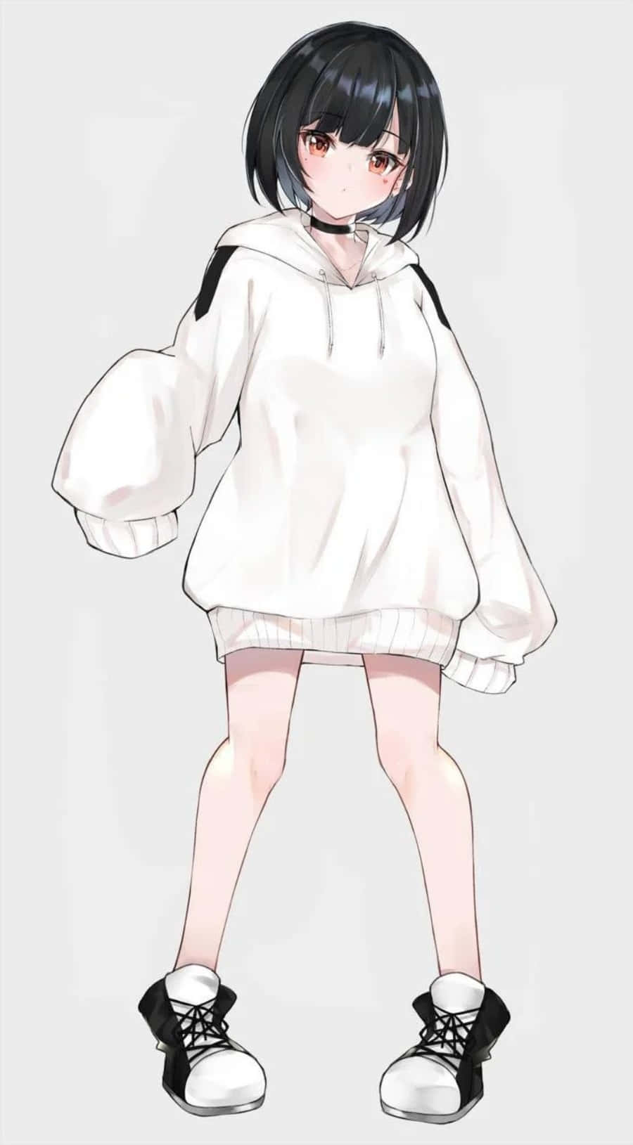 Isang anime girl na uso ang pananamit, nakasuot ng naka-istilong hoodie! Wallpaper