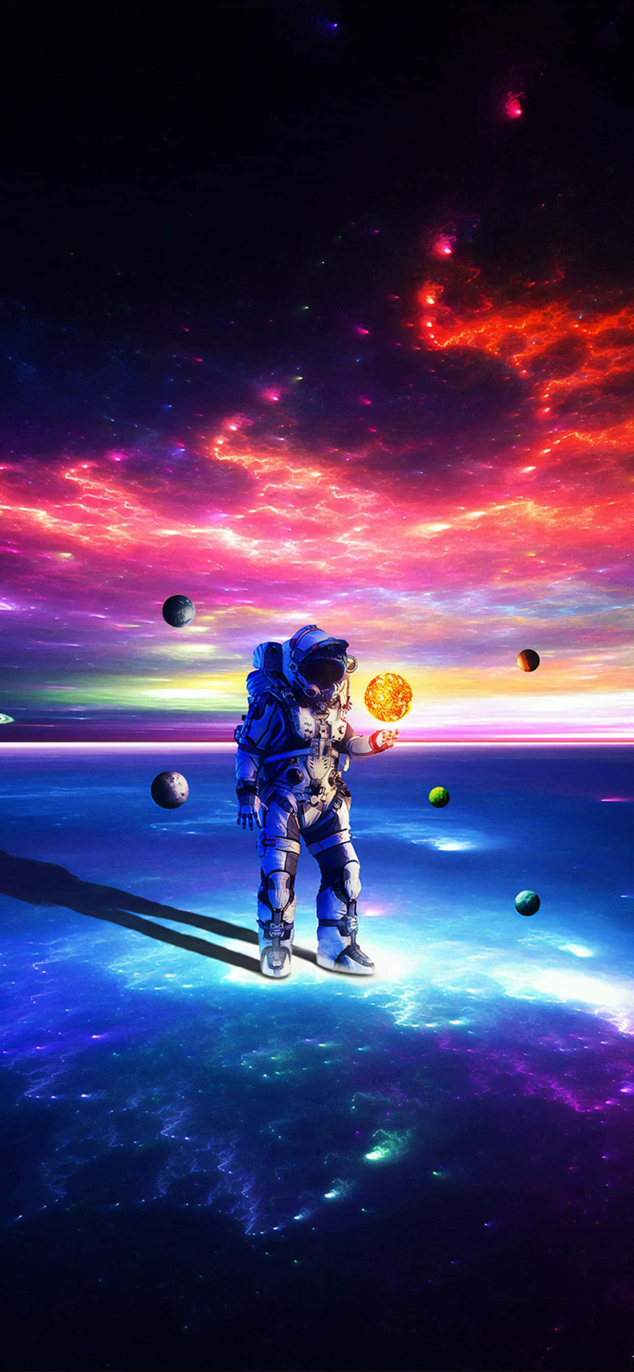 isang astronaut na nakatayo sa kalawakan na may mga barya Wallpaper