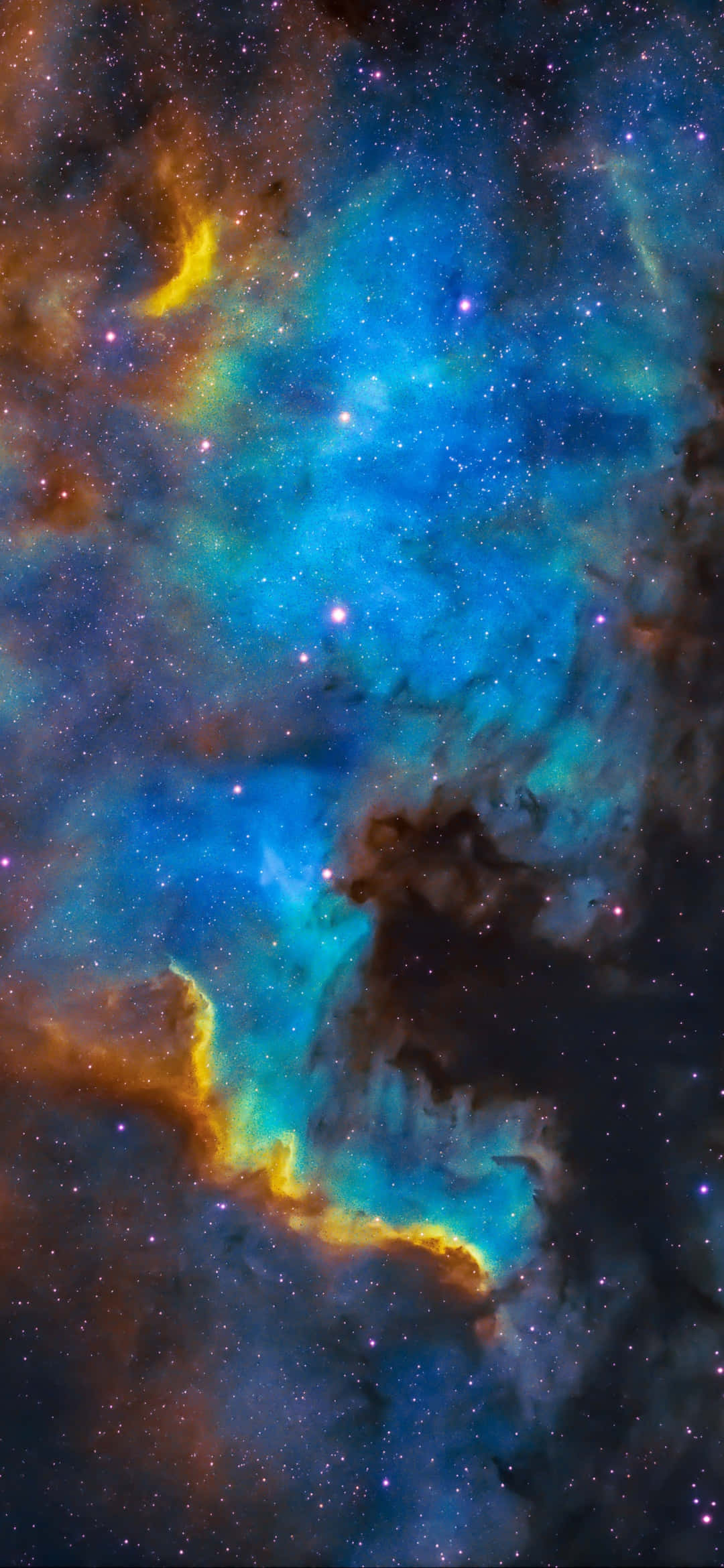 isang asul at kahel na nebula na may mga bituin sa background Wallpaper