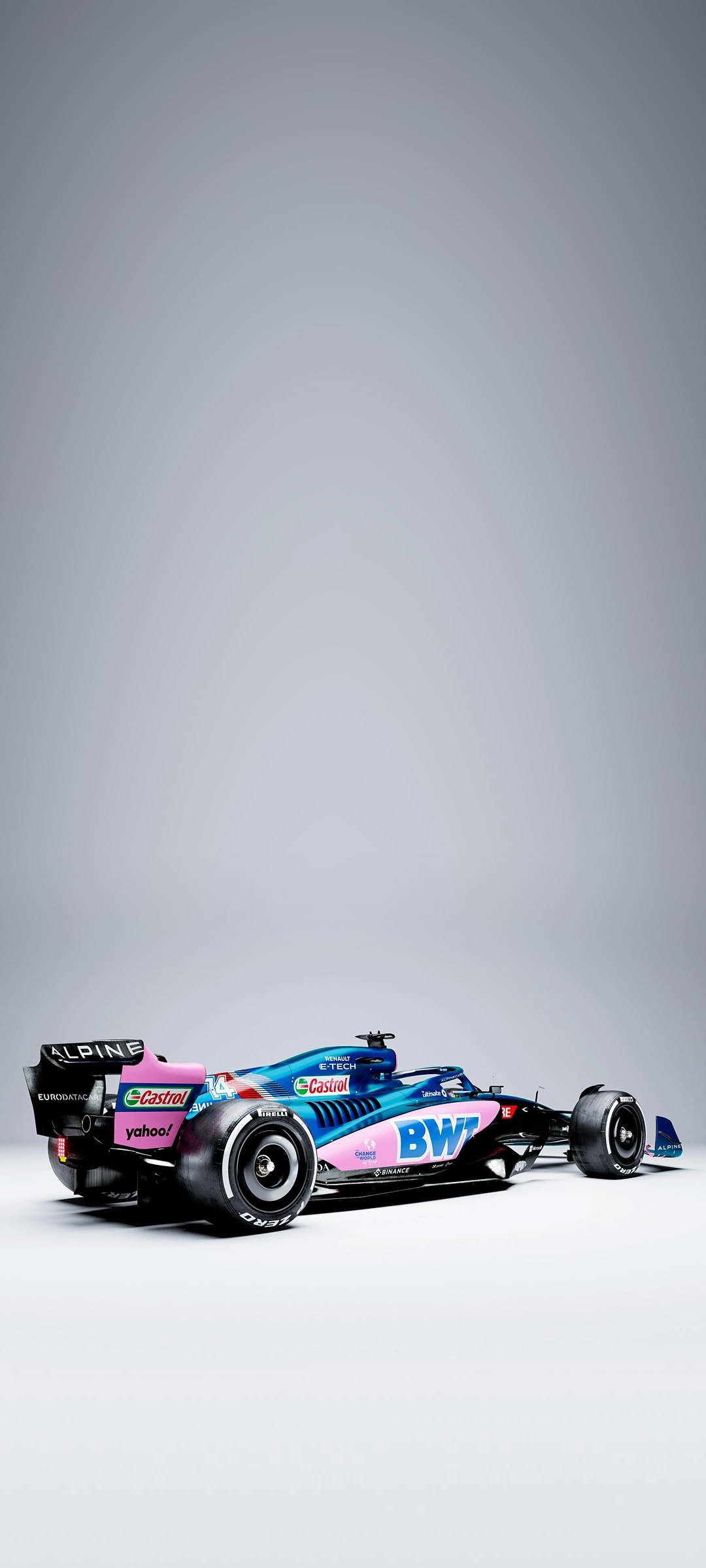 isang asul at pink racing car sa isang grey background Wallpaper