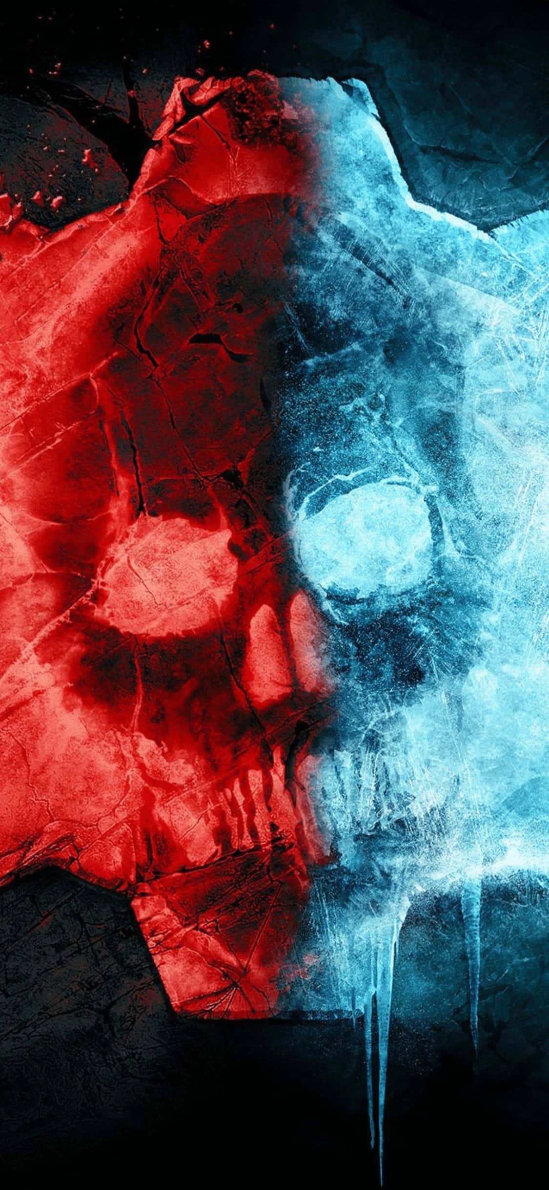 isang asul at pulang bungo na may yelo dito Wallpaper