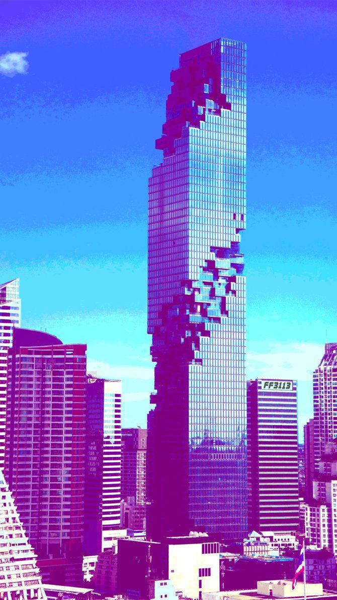 Isang Asul na Aesthetic ng mga Modernong Gusali sa Cityscape Wallpaper