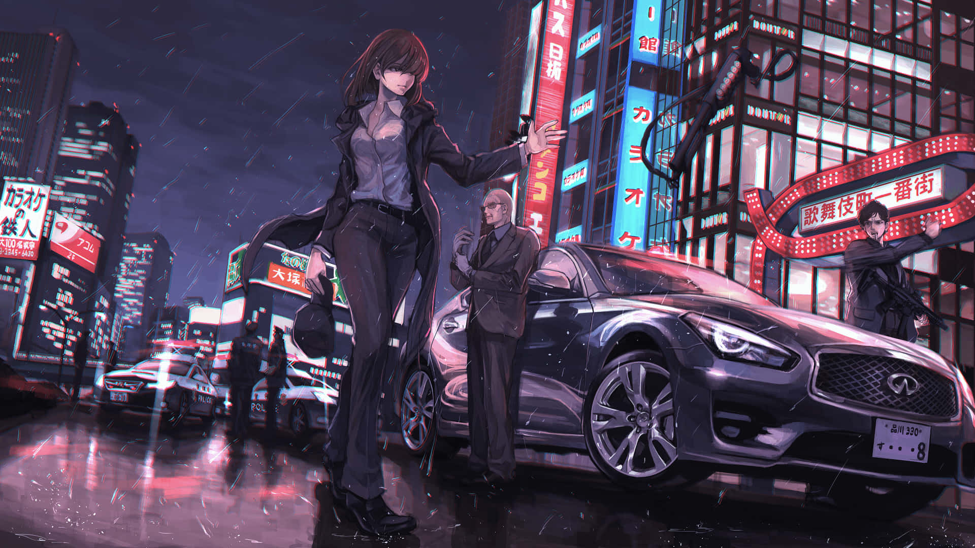 isang babae ang nakatayo sa ulan Wallpaper