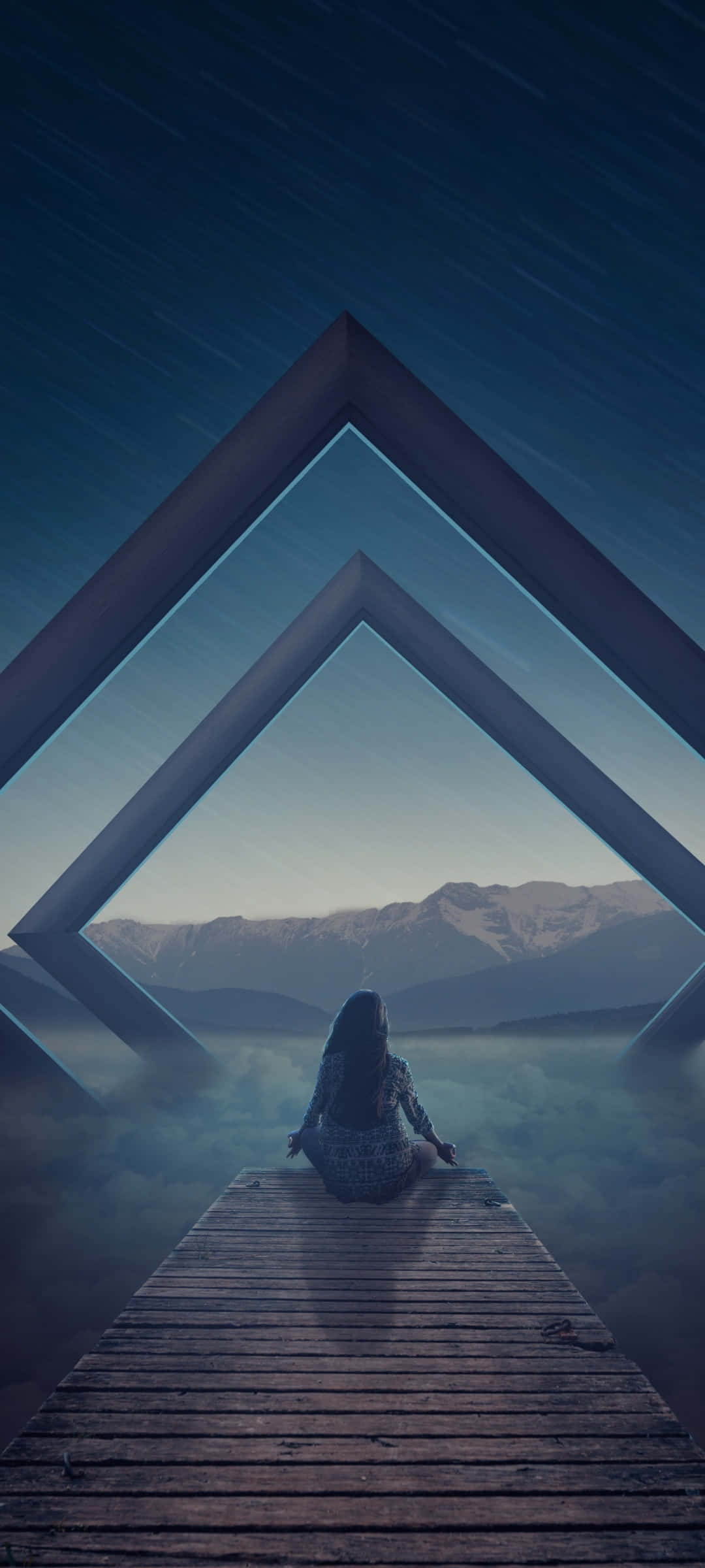 isang babae na nakaupo sa isang pantalan na tumitingin sa langit Wallpaper