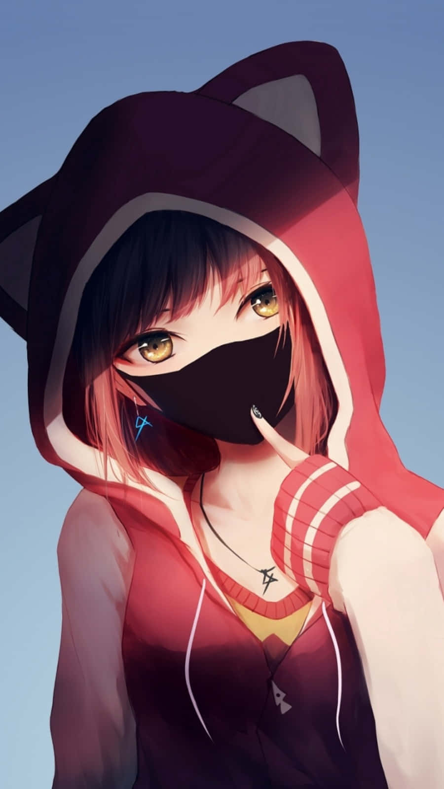 isang babaeng naka-hoodie na may maskara sa mukha Wallpaper