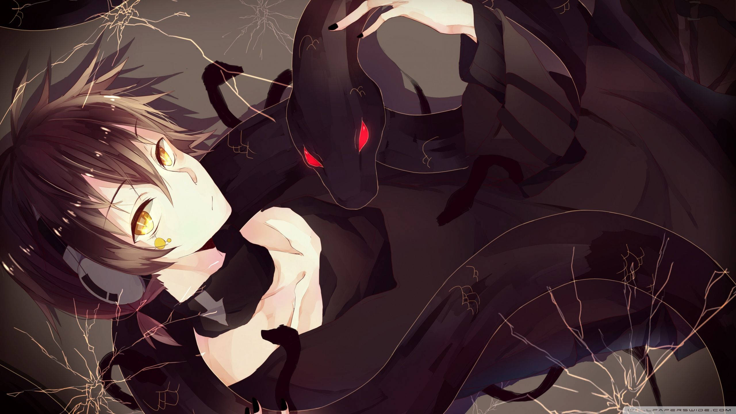 Isang batang anime na may hawak na Itim na Ahas Wallpaper