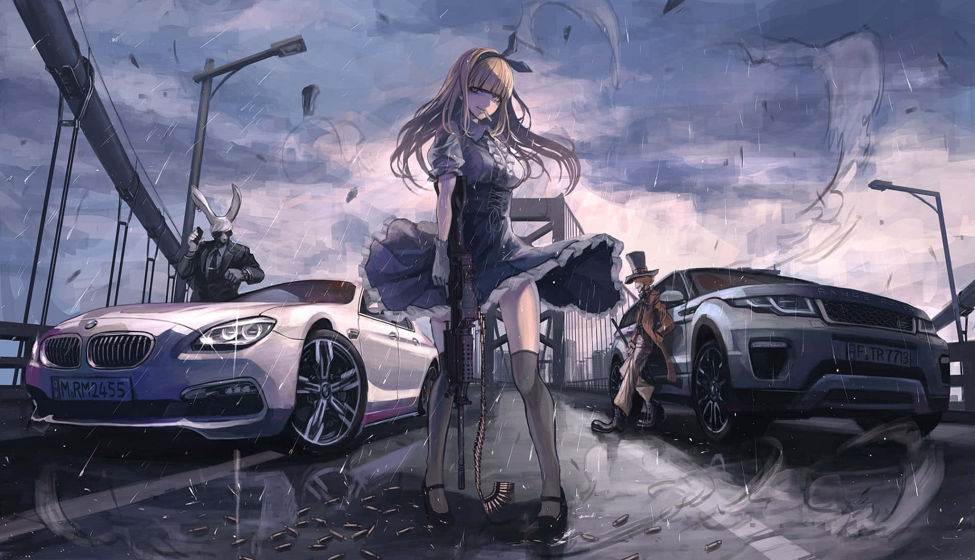 Isang batang babae ang nakatayo sa tabi ng isang kotse Wallpaper