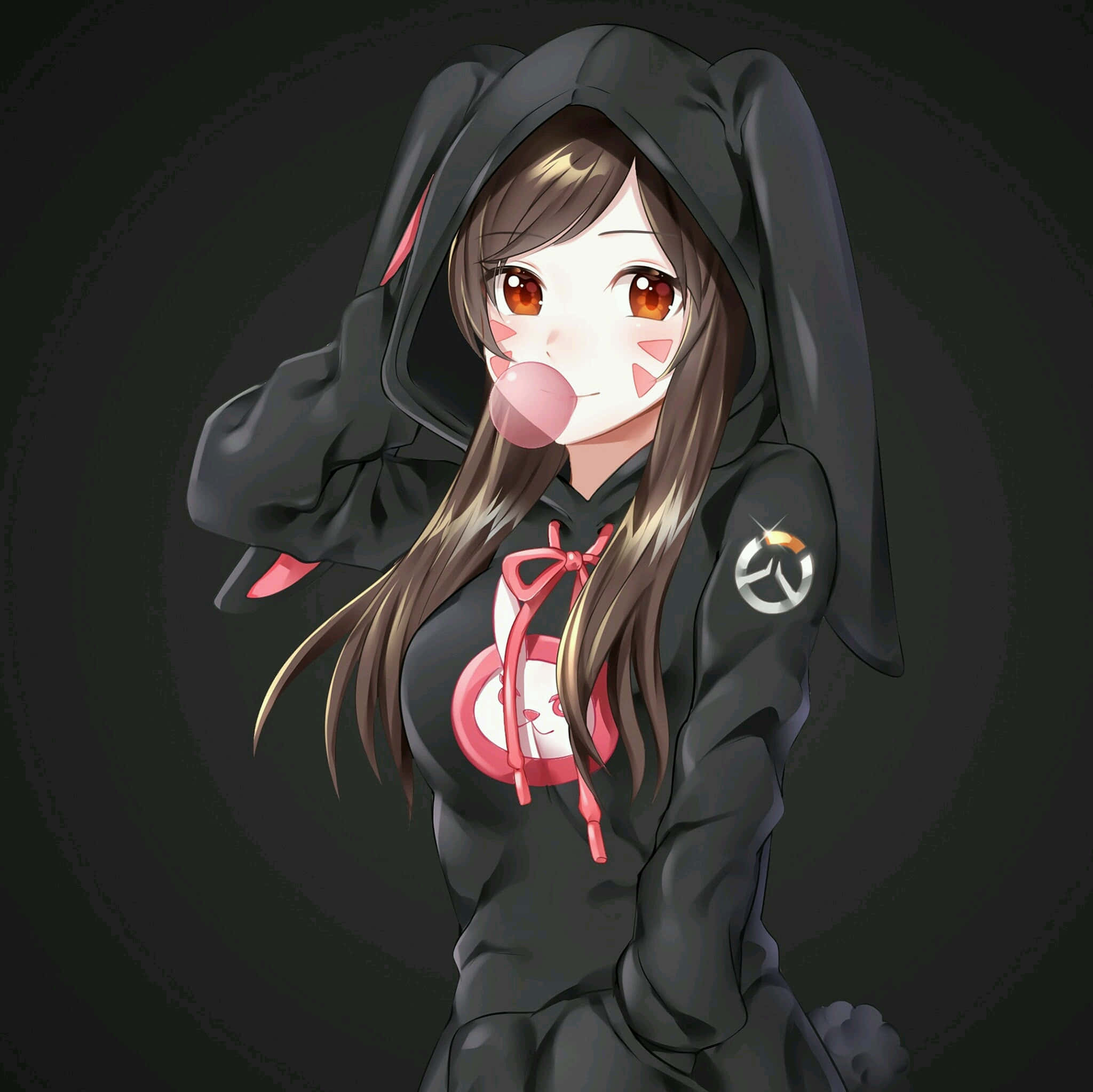 isang batang babae na naka-itim na hoodie na may sumbrerong kuneho Wallpaper