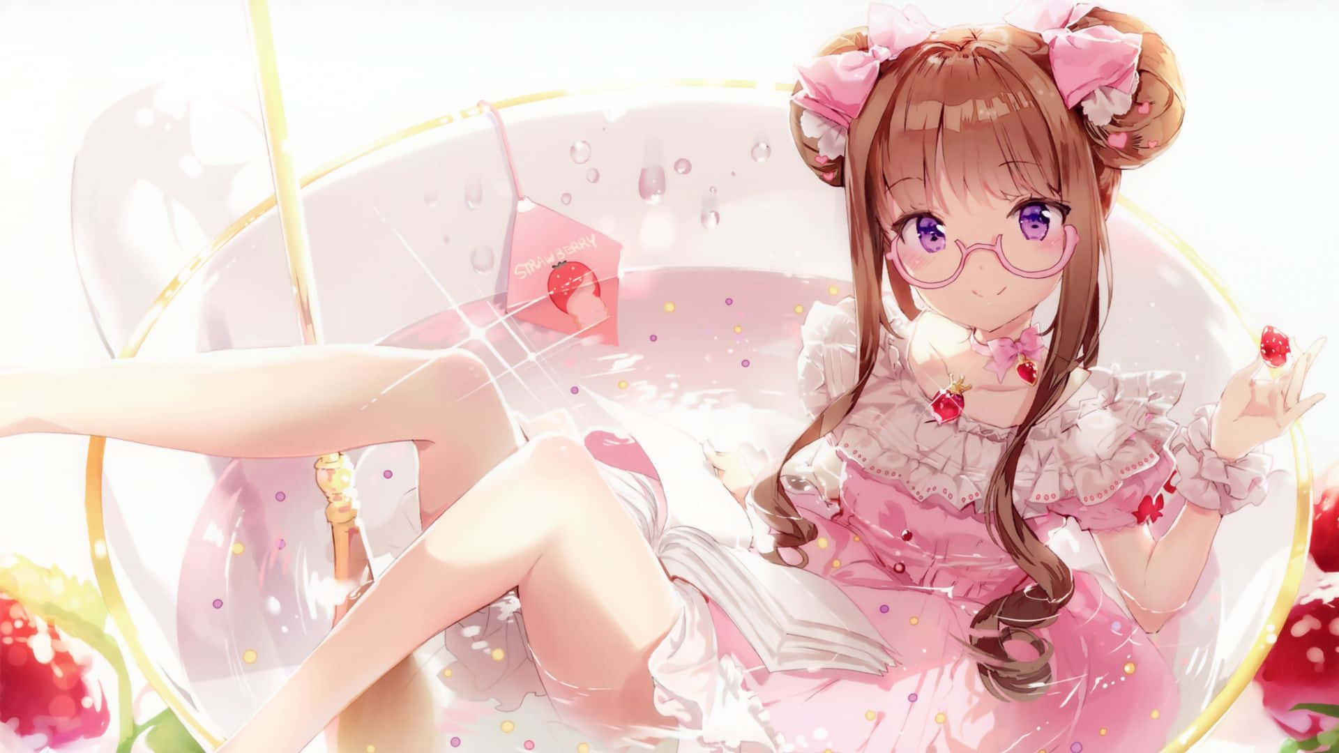 isang batang babae na naka-pink na damit ay nakaupo sa isang tasa Wallpaper