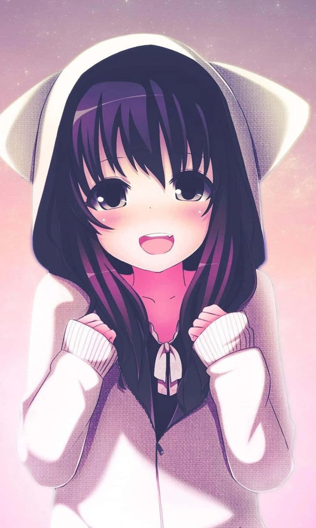 isang batang babae na naka-white hoodie na may lilang buhok Wallpaper
