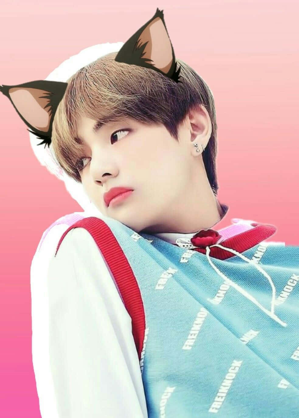 isang batang lalaki na may tenga ng pusa ay nagpapapicture Wallpaper
