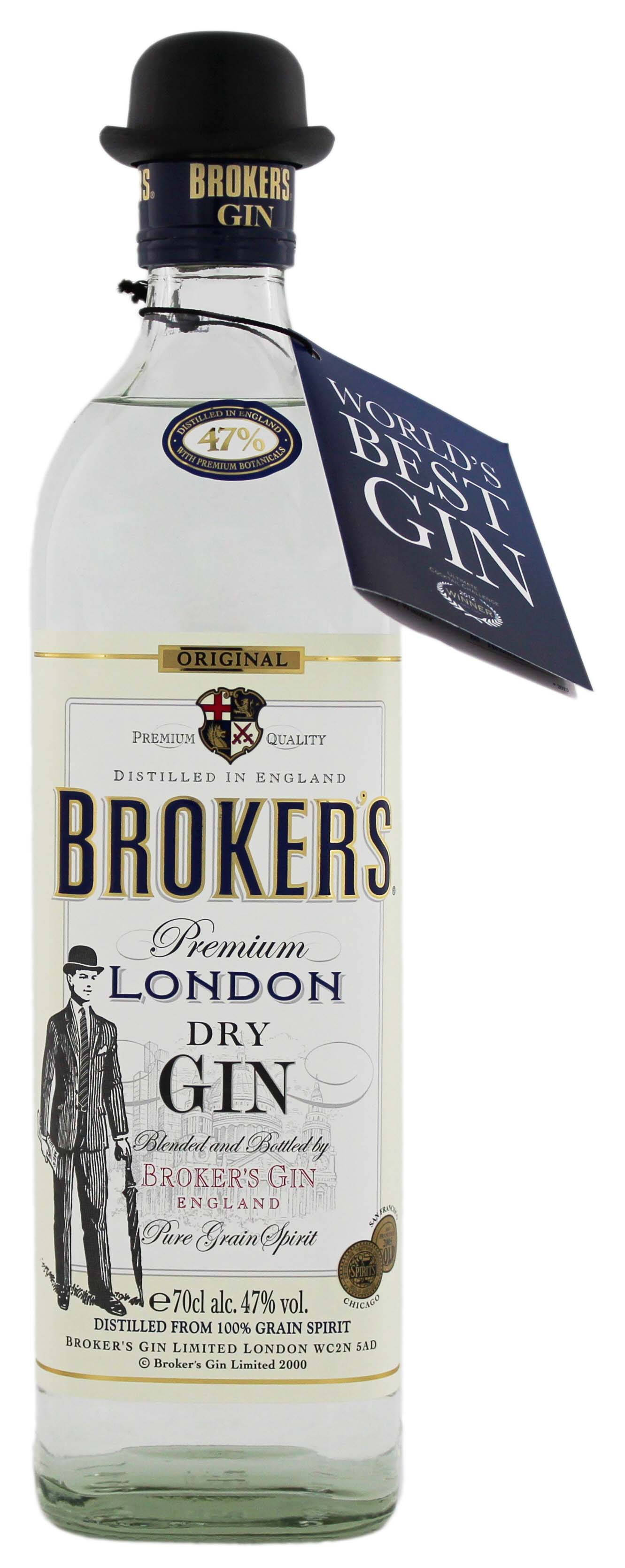 Isang bote ng Brokers Gin na may natatanging bowler hat Wallpaper