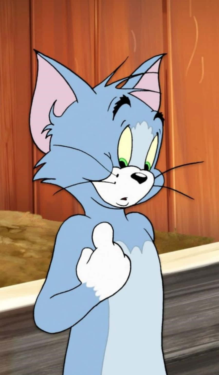 isang cartoon cat ay nakatayo sa tabi ng isang pinto Wallpaper