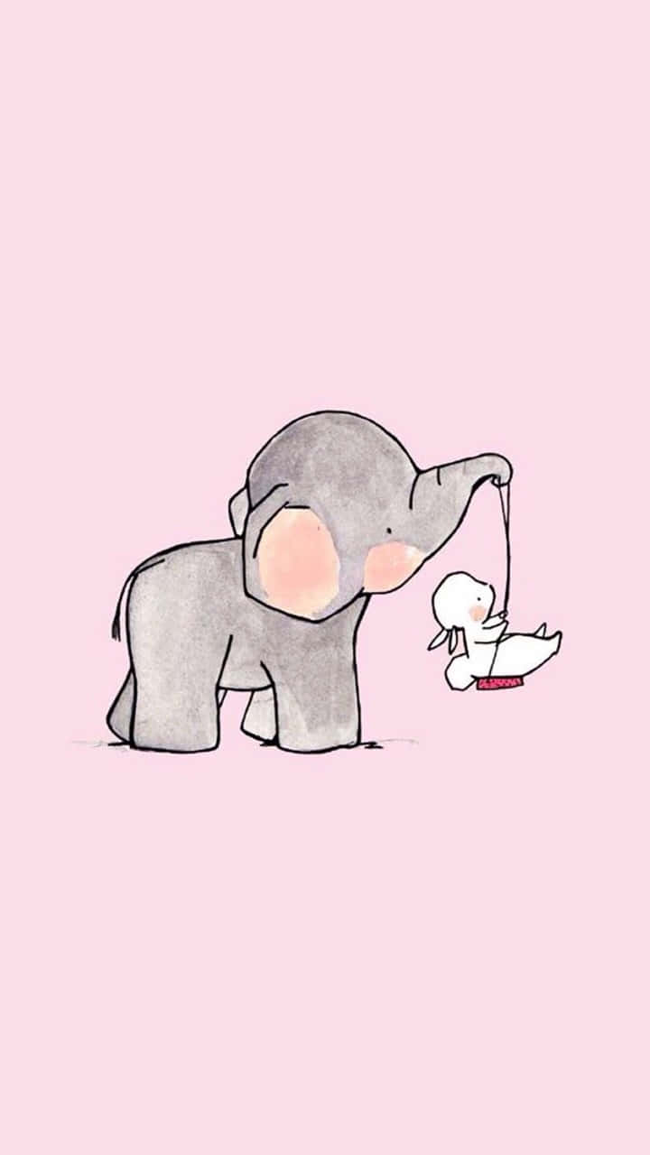 isang cartoon na elepante at puting na pato sa kulay rosas na background Wallpaper