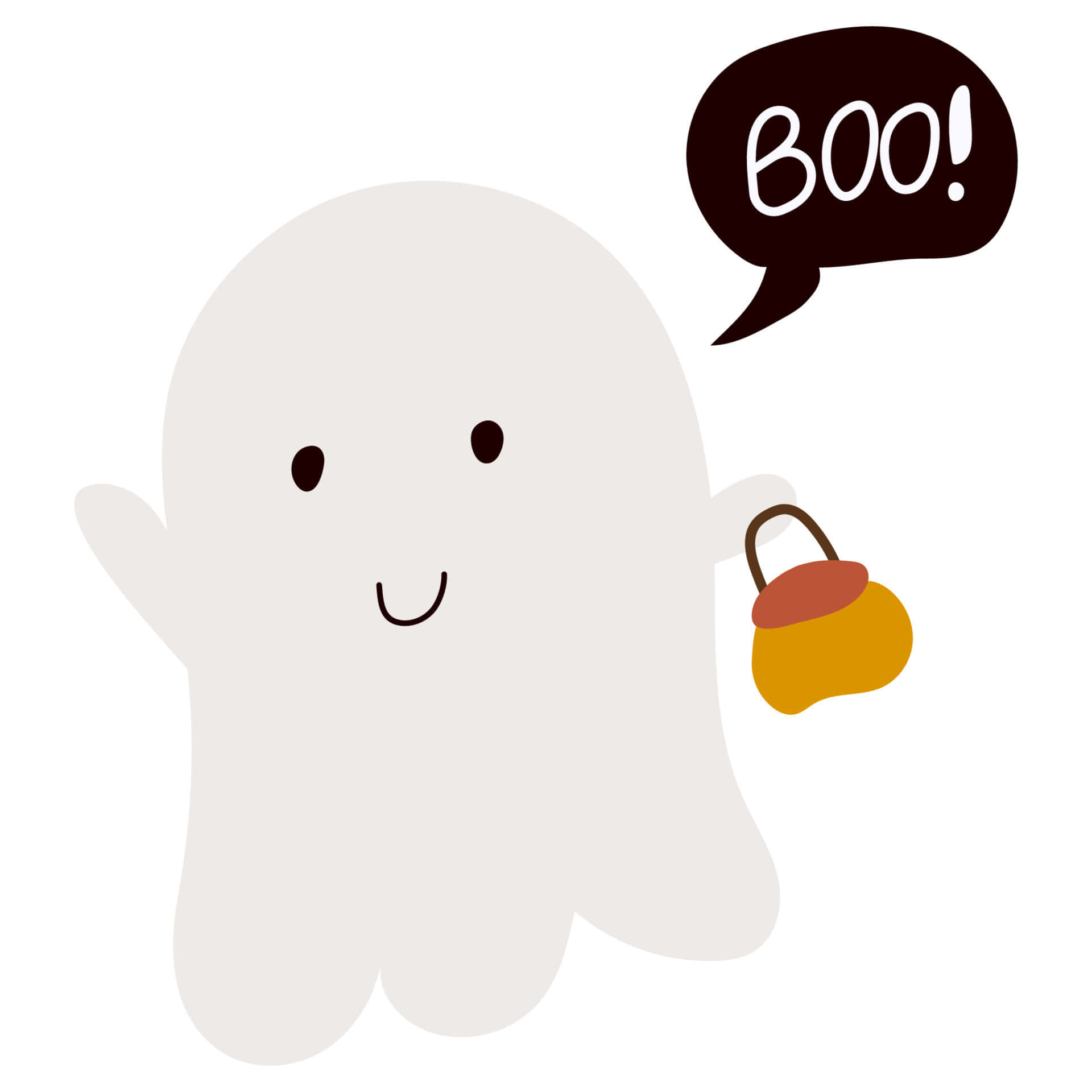 isang cartoon na multo na may bag at speech bubble Wallpaper