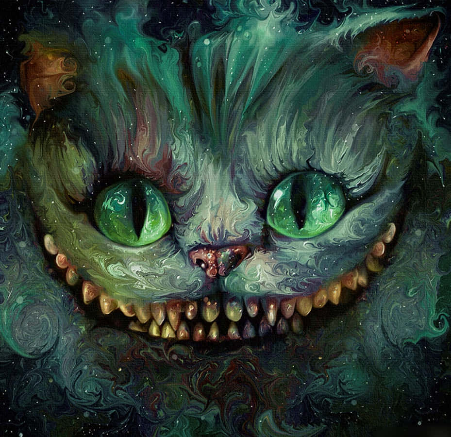 Isang Cheshire Cat na Nakatitig nang Malaki ang mga Mata Wallpaper
