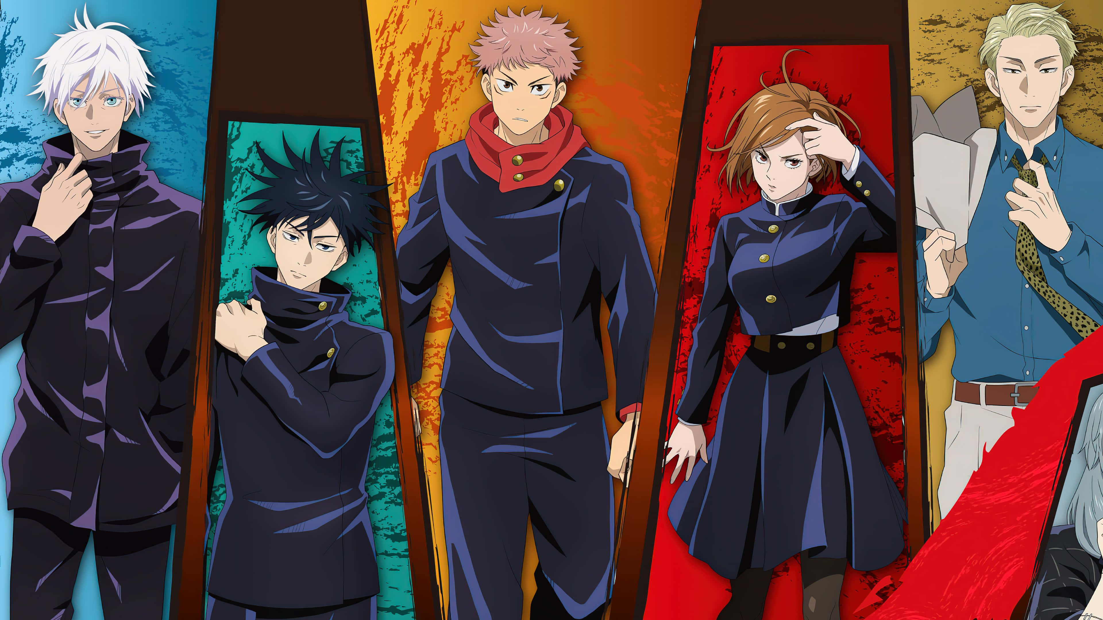 Isang cinematic collage ng lahat ng paborito mong Anime Characters Wallpaper