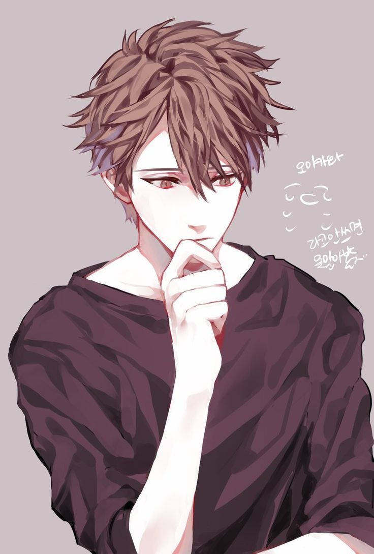 Isang Cute na Anime Boy na Malalim ang Iniisip Wallpaper