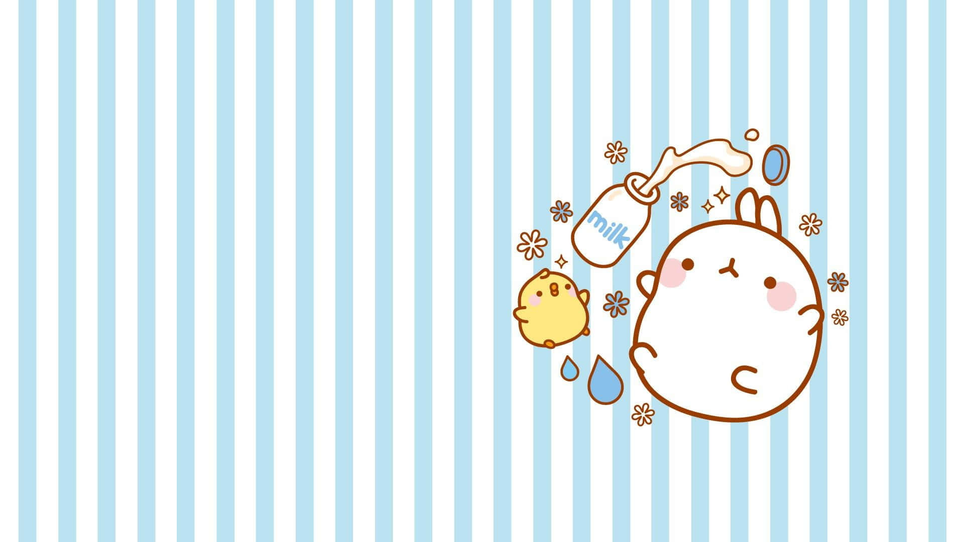 isang cute na kuneho na may bote at isang bote ng gatas Wallpaper