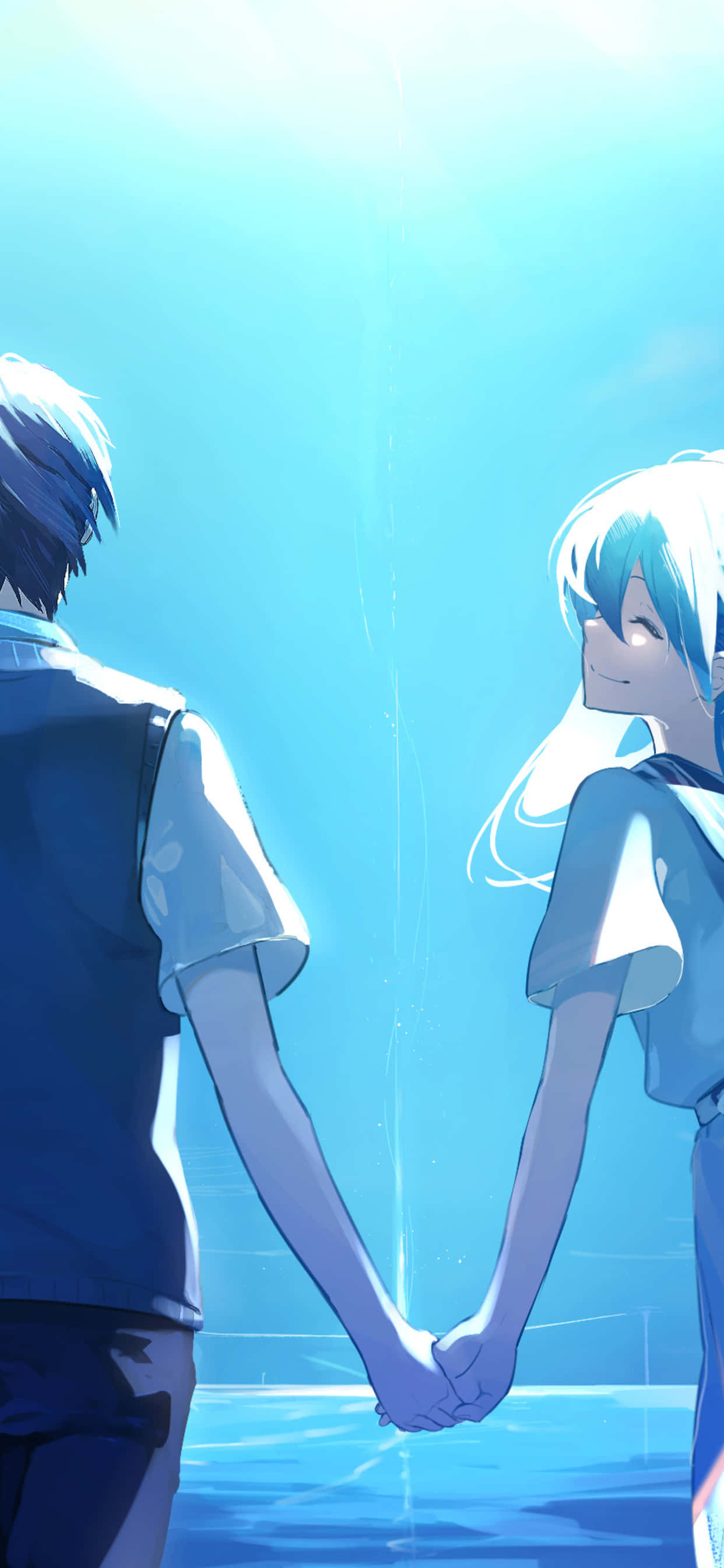 Isang cute, romantikong moment sa pagitan ng dalawang anime lovers. Wallpaper