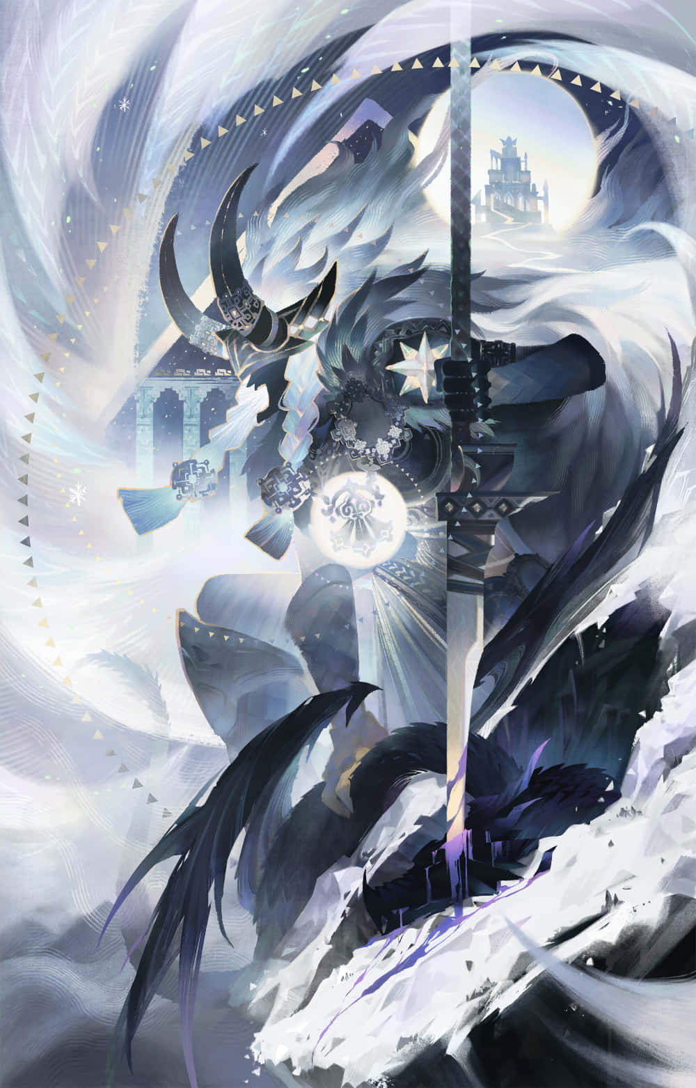 isang demon na may espada sa niyebe Wallpaper