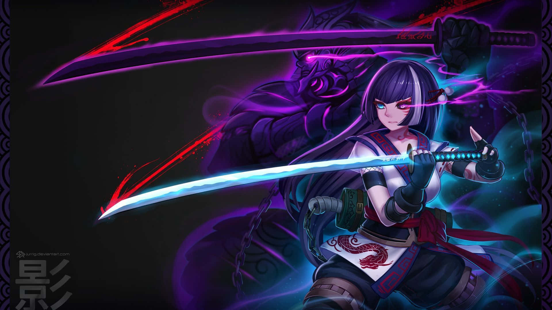 Isang digitally created na futuristic purple anime background Wallpaper