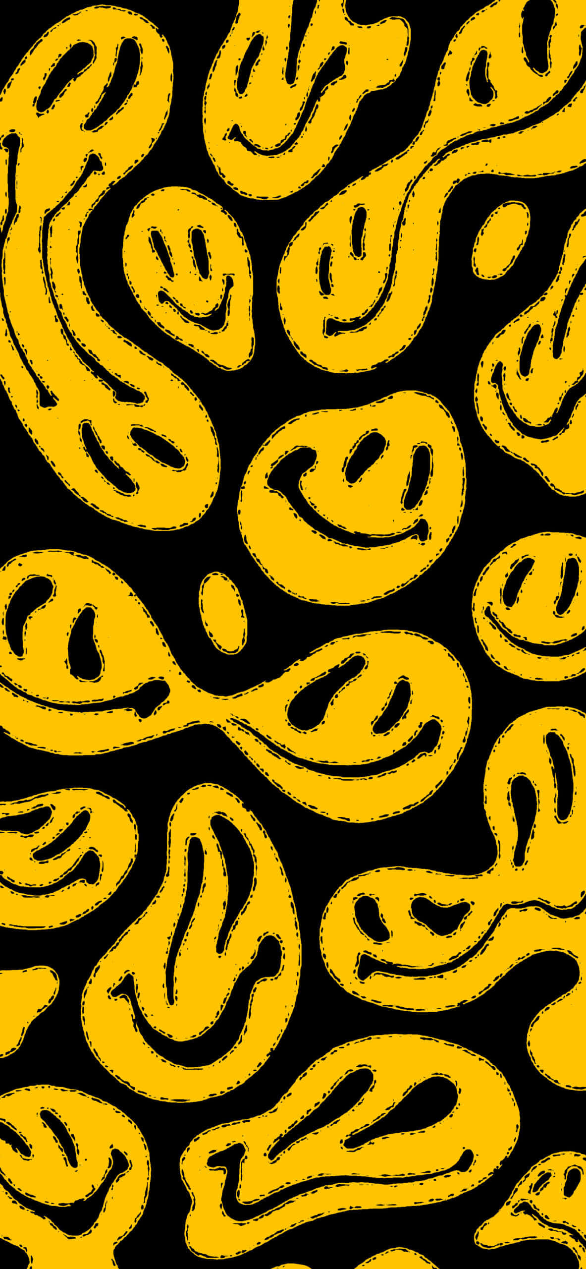 isang dilaw at itim na pattern na may smiley face Wallpaper