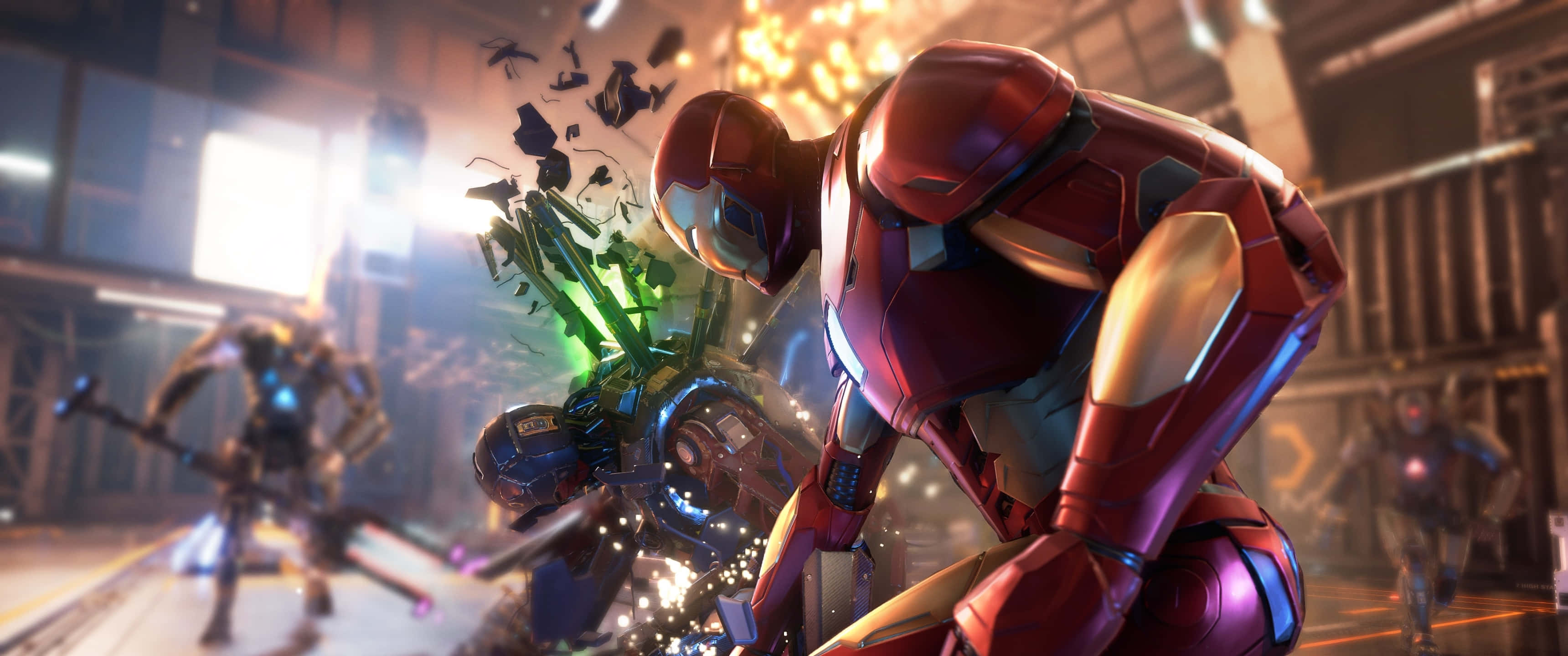 Isang eksena mula sa video game kasama si Iron Man at iba pang mga karakter Wallpaper