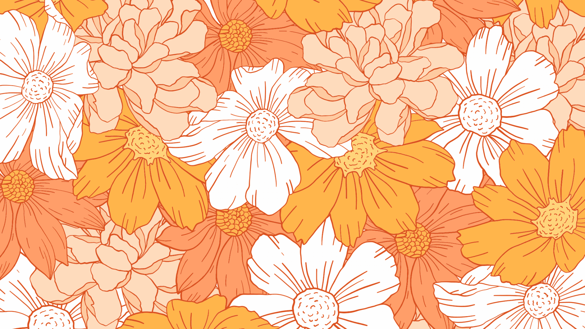 isang floral pattern na may kulay kahel at puting mga bulaklak Wallpaper