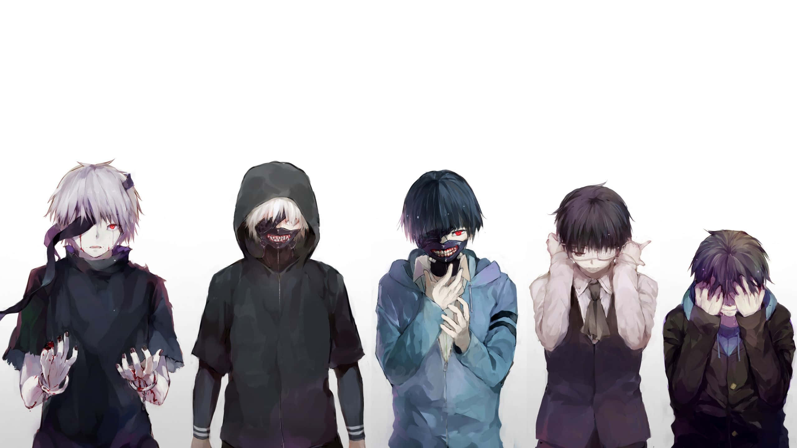 Isang grupo ng mga anime character na nakatayo nang magkakasunod Wallpaper