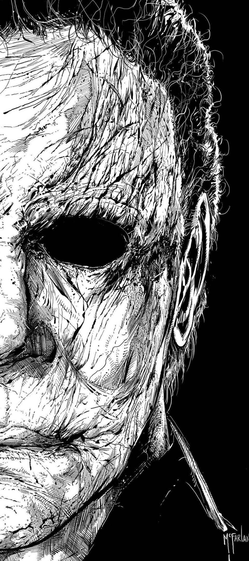 isang itim at puti na drawing ng isang halloween mask Wallpaper