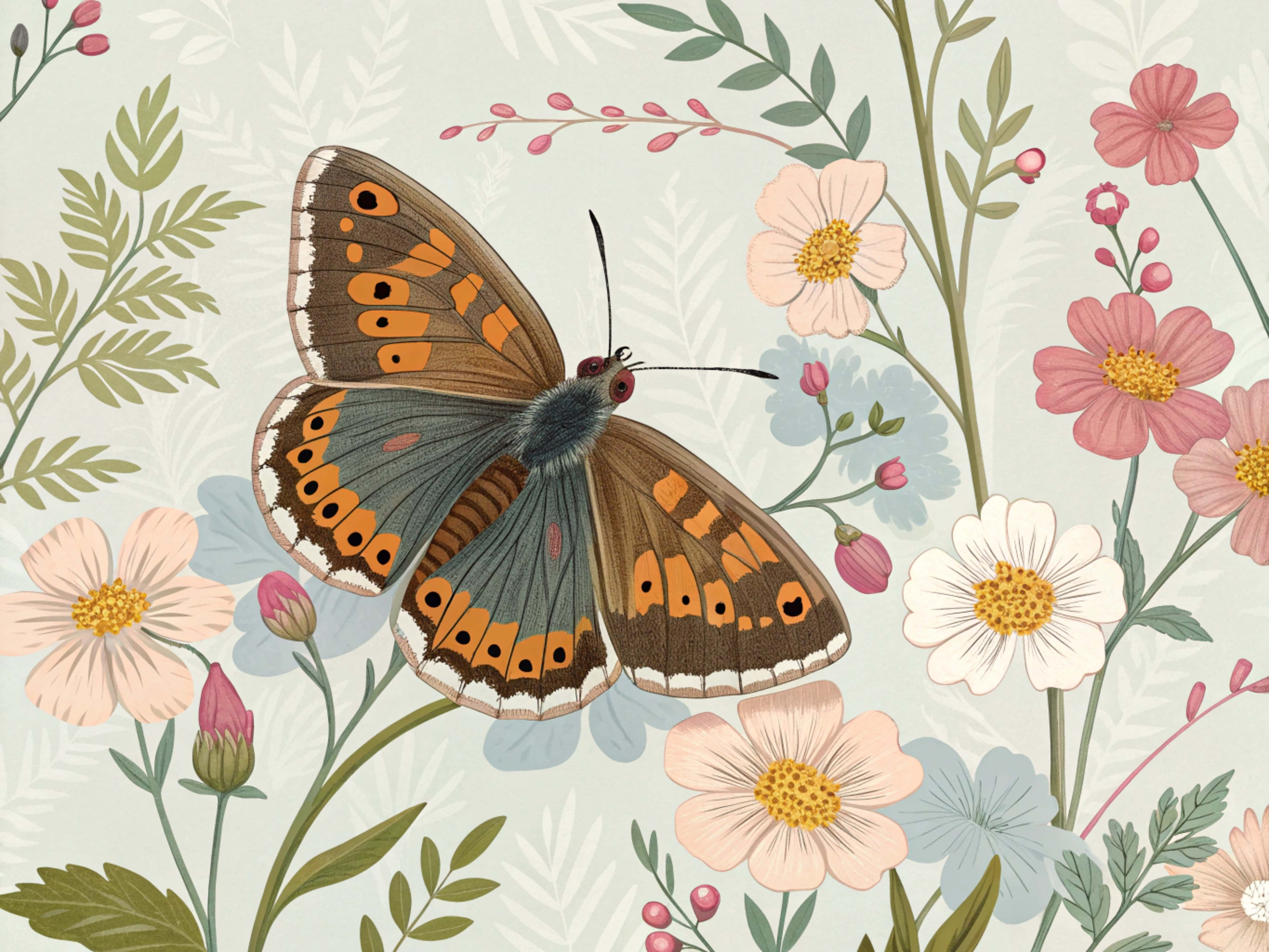 Isang Kaakit-akit na Close-up ng Brown Argus Butterfly na Lumilipad Wallpaper