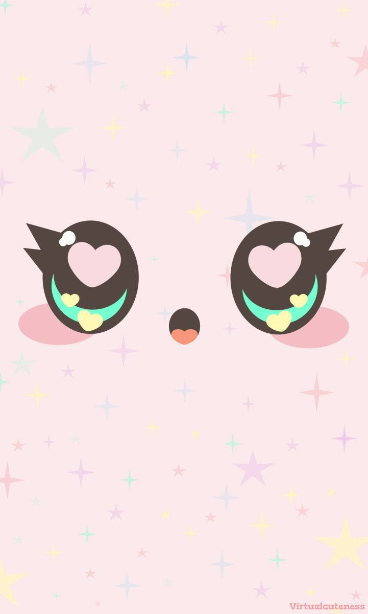 Isang kaibig-ibig na kawaii na kulay rosas na babaeng hayop na nakangiti Wallpaper