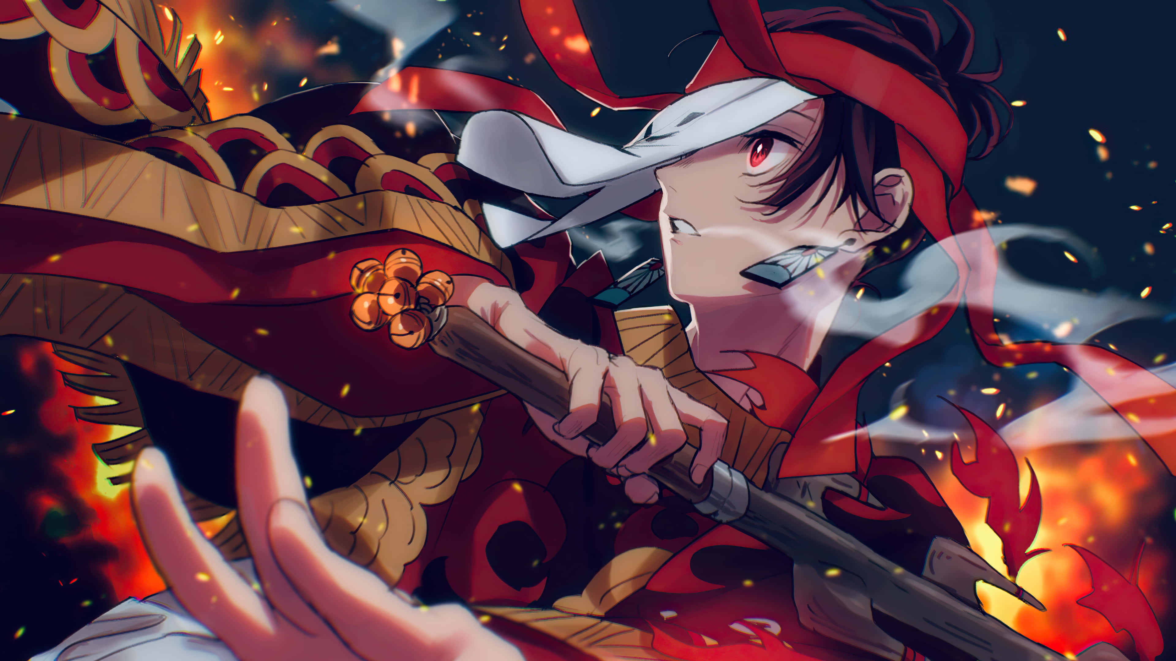 isang karakter na naka-anime costume na may hawak na espada Wallpaper