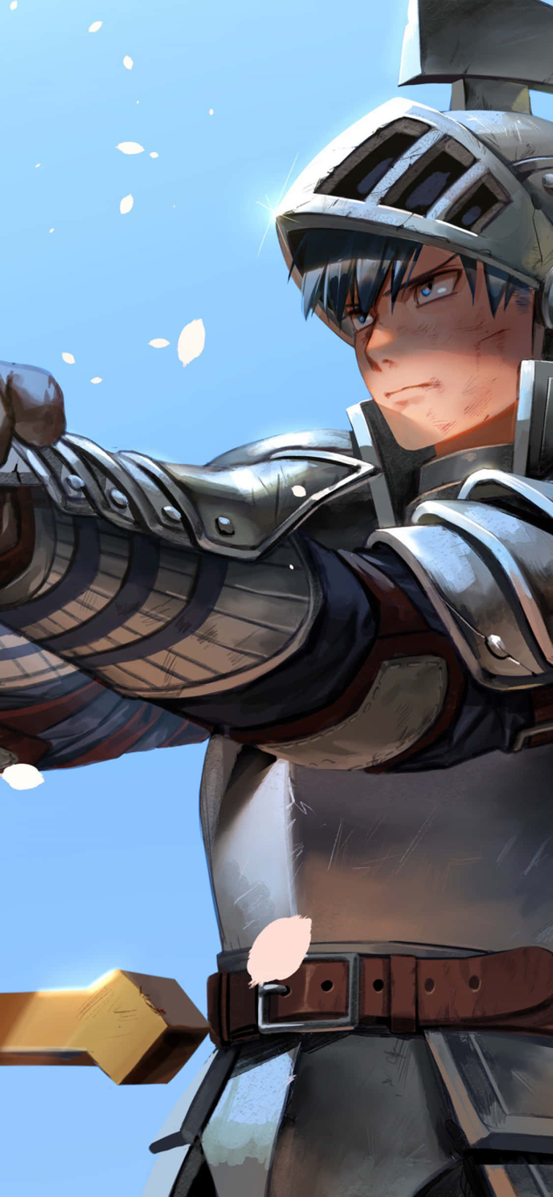 isang karakter na nakasuot ng armor ay humahawak ng espada Wallpaper