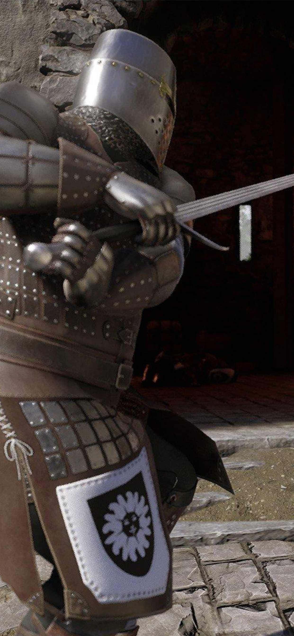 isang knight sa armor ay hawak ng isang espada Wallpaper