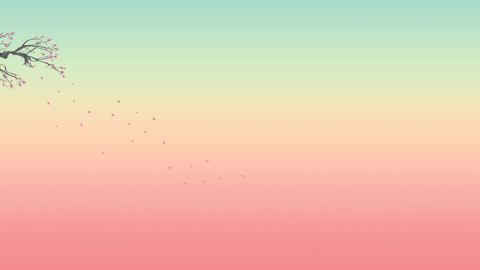 Isang kulay rosas at berdeng background na may puno ng seresa Wallpaper
