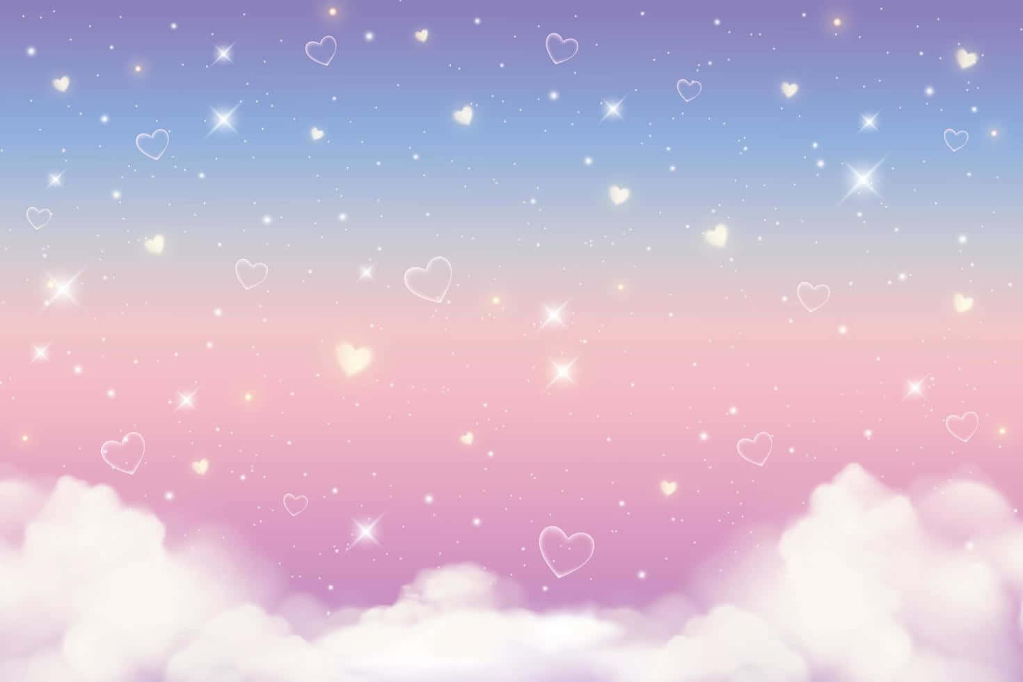 isang kulay rosas at lila na langit na may mga ulap at puso Wallpaper