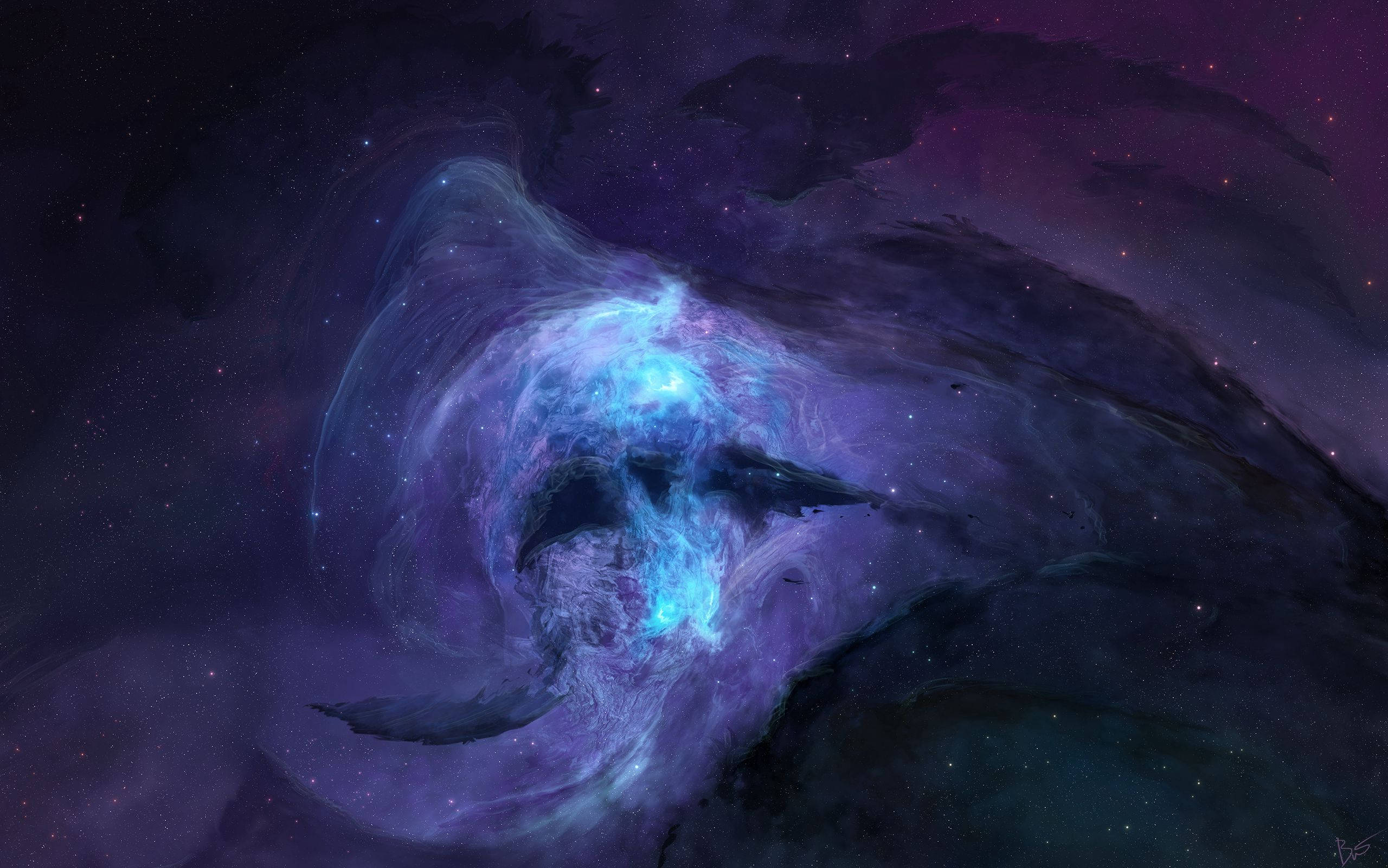 Isang Kumikinang na Asul na Galaxy sa Outer Space Wallpaper