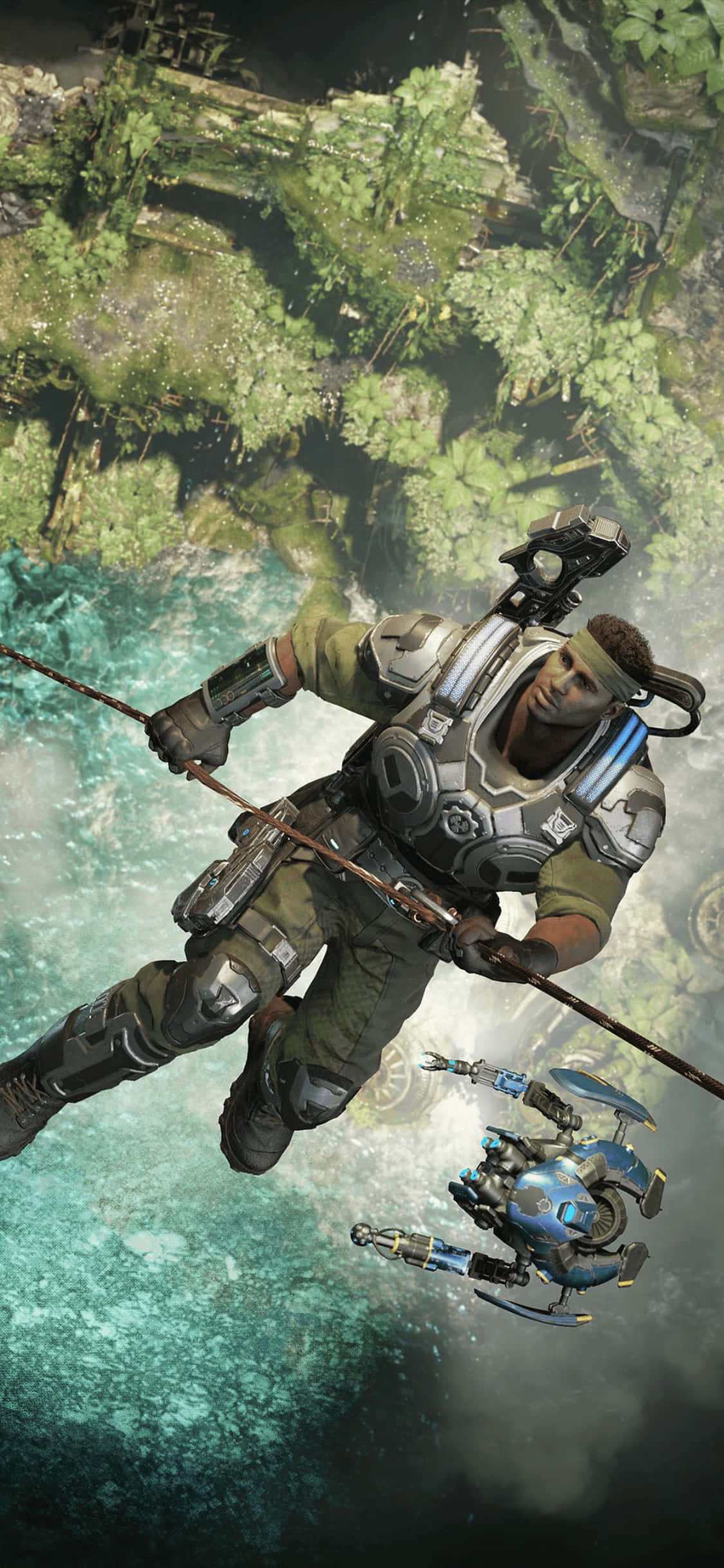 a man is flying over a river Wallpaper