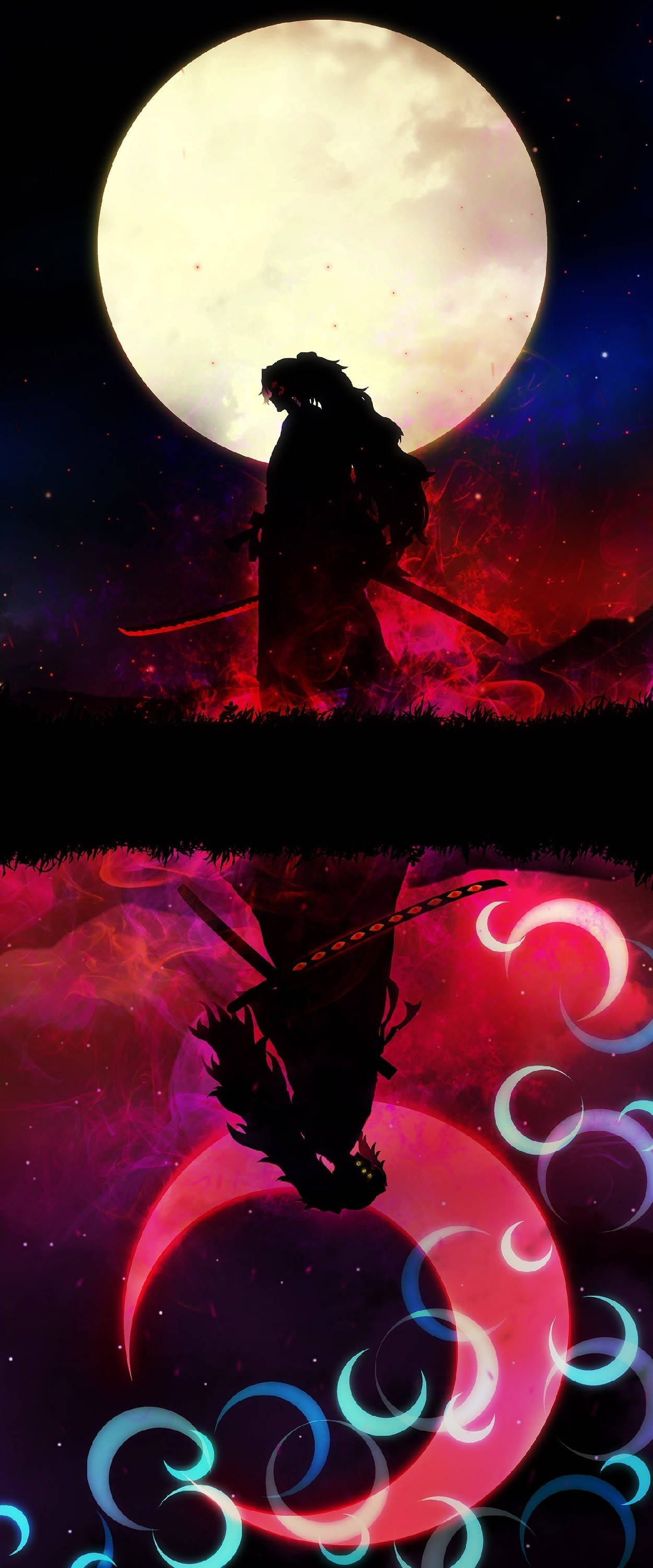 isang lalaki ay nakatayo sa tubig na may buong buwan Wallpaper