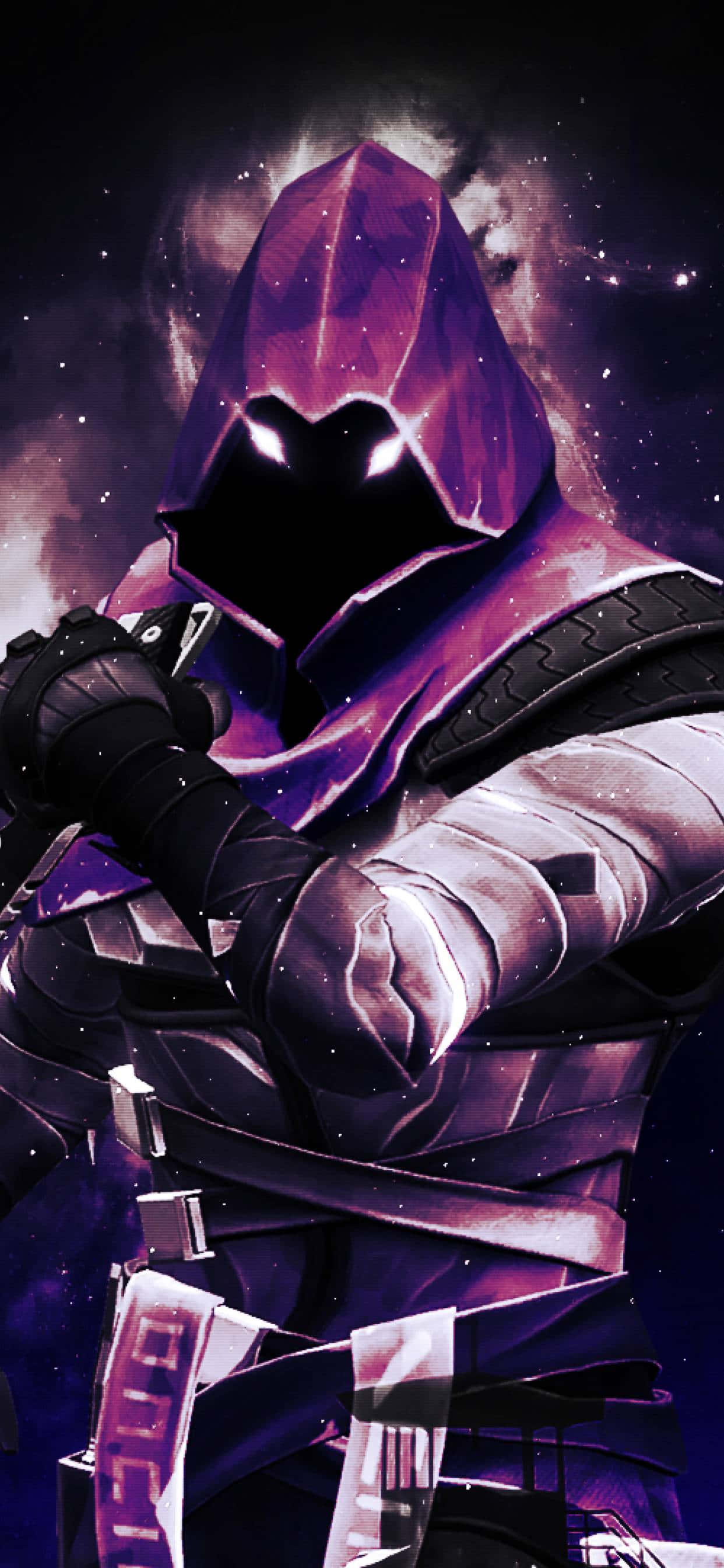 isang lalaki na nakasuot ng purple hood na may baril Wallpaper