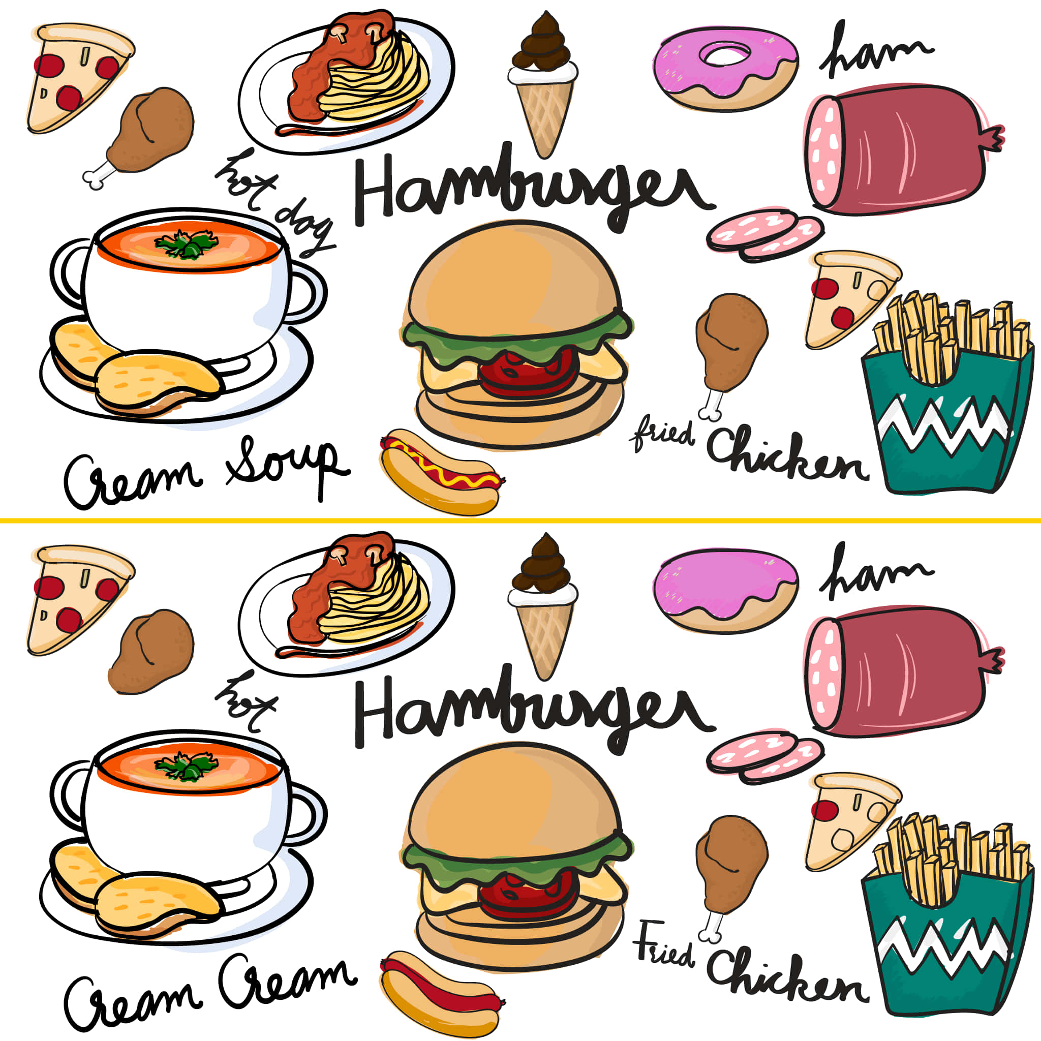 isang larawan ng hamburger, fries, at sopas Wallpaper
